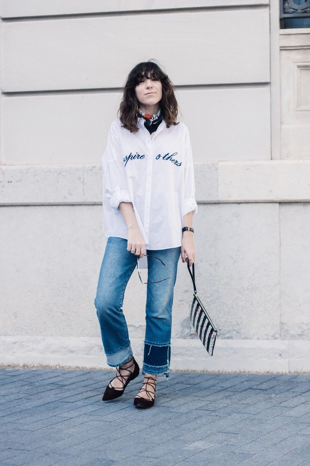 camisa Zara, flared jeans, lace up flats & Other Stories